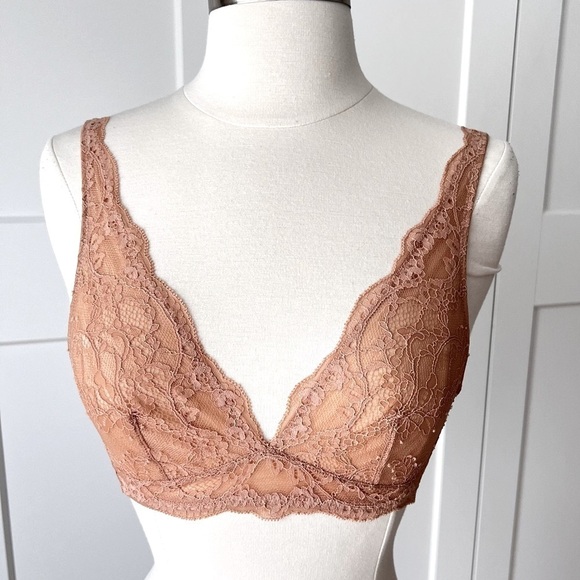 Gap Body Tan Lace Triangle Plunge Bralette XS - Picture 1 of 6